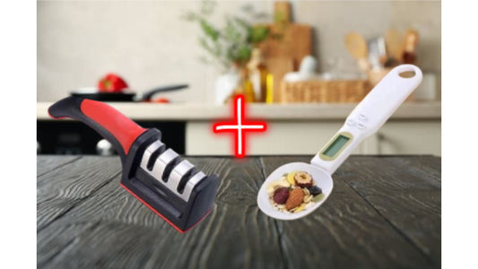 🔪Afilador de cuchillos 3 en 1 ➕ ¡Cuchara pesa gr!🎁